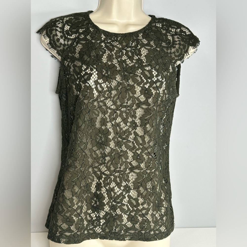 H & M Lace Top, Dark Khaki Green, Whimsy, Feminine Small